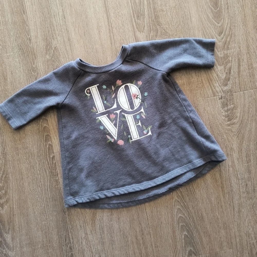 Old Navy Love Graphics Floral Print Pullover Sweatshirt Top Gray Size 0-3 Months